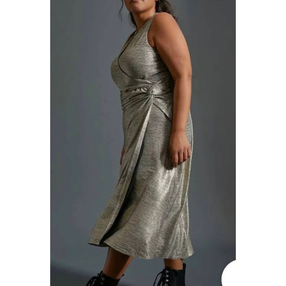 By Anthropologie Maxi Dress Womens Plus Size 1X Gold Shimmer Sleeveless